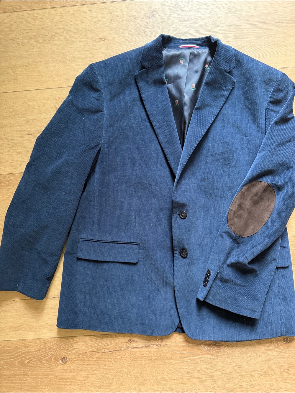 Tommy Hilfiger Navy Corduroy Blazer with Brown Elbow Patches Size 44